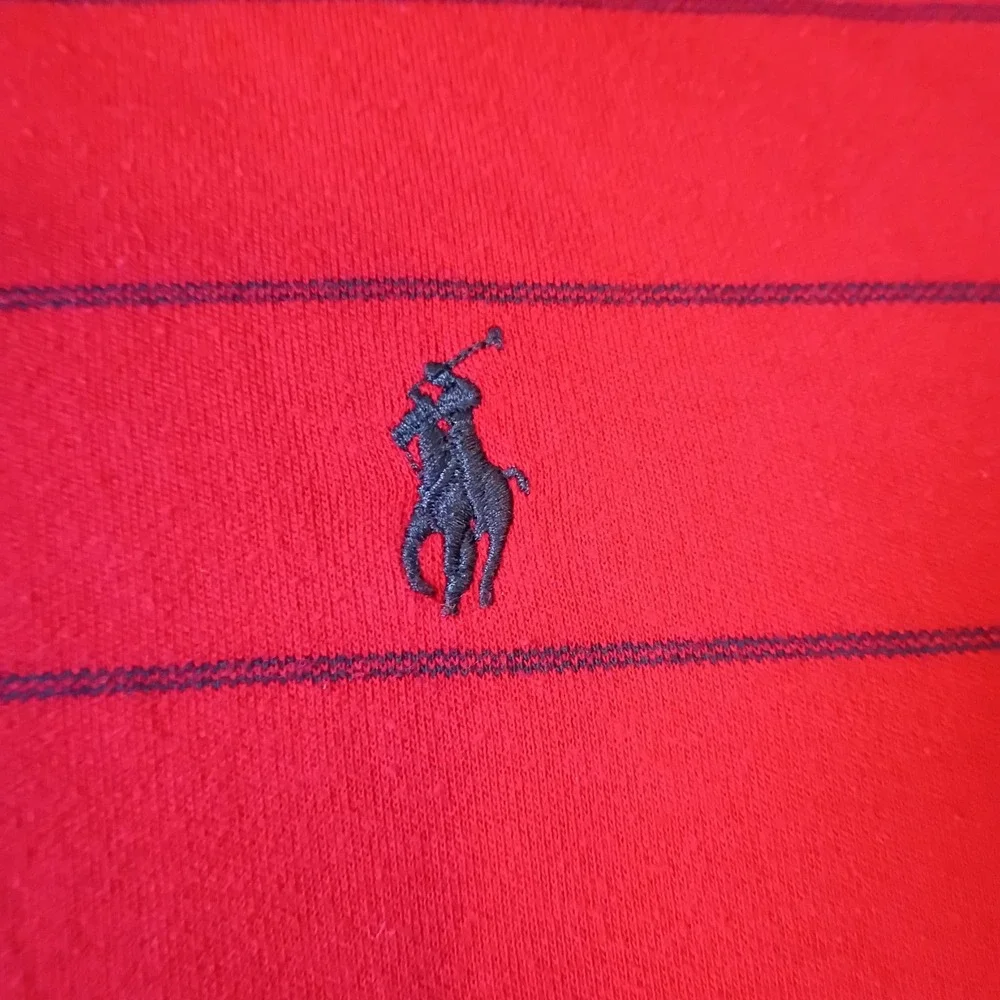 Polo Ralph Lauren Mens XL Red‎ Navy Blue Striped Short Sleeve Cotton Polo Shirt